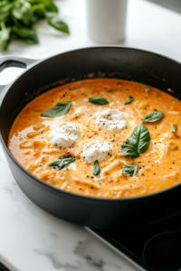 Rich beef stock and vibrant marinara sauce being poured into the Dutch oven, the mixture brought to a gentle boil before simmering