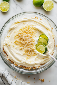 Pouring sour cream and key lime juice into the cream cheese mixture.