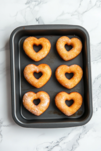 Close-up shot of golden-brown chocolate doughnuts baking in the oven, with the tops rising and setting to a perfect shape