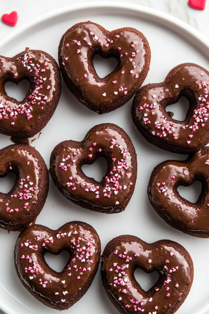 Close-up shot of doughnuts being dipped into glossy chocolate ganache and sprinkled with colorful sprinkles, ready to be enjoyed