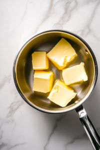A saucepan with butter bubbling and turning a golden brown color, releasing a nutty aroma.
