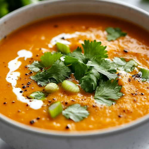 A bowl of creamy sweet corn chowder on a white marble countertop, garnished with fresh cilantro, sliced scallions, and a swirl of sour cream or crumbled goat cheese. A spoon rests beside the bowl, ready to dig in.