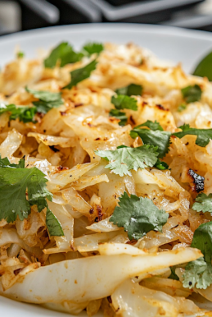 Freshly shredded green cabbage is added to the skillet, its vibrant leaves beginning to wilt slightly as they absorb the flavorful spiced tomato mixture.
