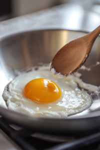 Close-up shot of an egg being gently mixed into the cheesecake filling with a hand mixer. The mixture is smooth and glossy, without over-mixing.