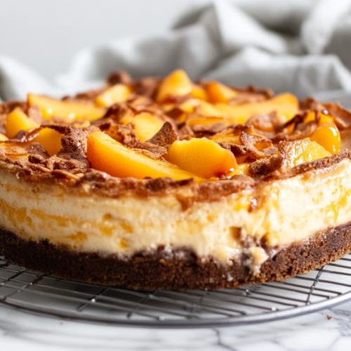 The cheesecake cooling on a efore being placed in the fridge to chill for at least 4 hours before serving.