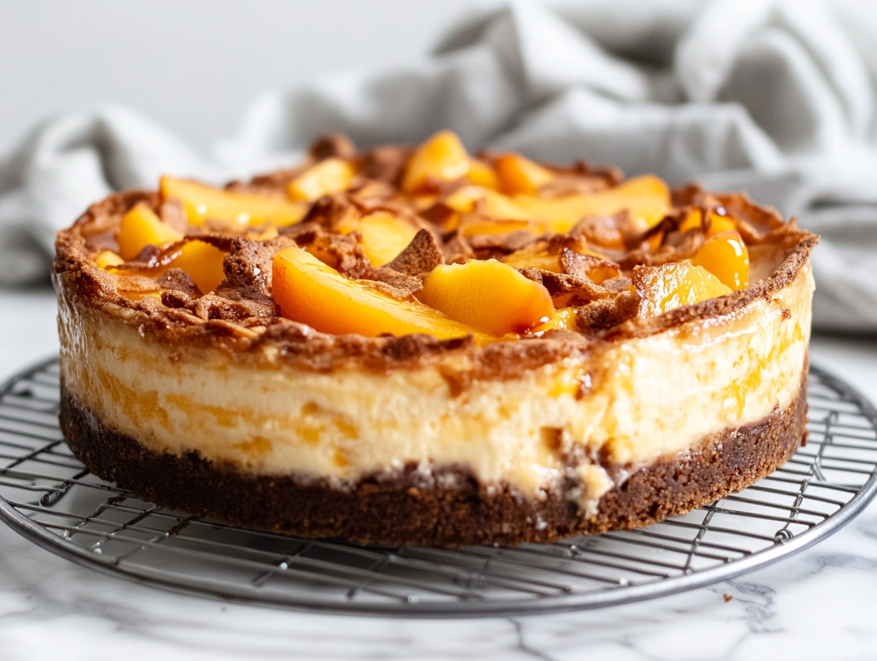 The cheesecake cooling on a efore being placed in the fridge to chill for at least 4 hours before serving.