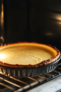 A springform pan with cheesecake batter placed inside a roasting pan, as hot water is poured halfway up the sides