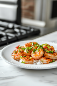 Honey Soy Shrimp served on a plate with rice or vegetables, garnished with chopped green onions