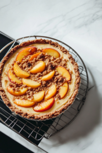 The cheesecake cooling on a efore being placed in the fridge to chill for at least 4 hours before serving.