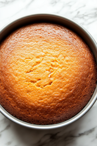A close-up view of the cooled pumpkin cake on the white marble cooktop, as a thick layer of smooth cream cheese frosting is being spread evenly with a spatula. The creamy topping enhances the cake's moist texture, preparing it to be sliced into perfect bars.