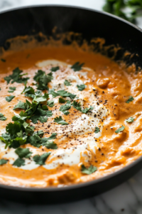 A close-up shot of the black skillet on the white marble cooktop, as cooked fettuccine pasta is tossed into the creamy tequila lime sauce. The noodles are fully coated, glistening with rich flavors, ready to be served.