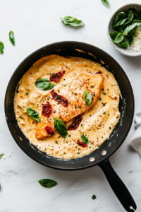 The salmon fillets are returned to the skillet and simmered for 2-3 minutes to absorb the flavors of the sauce. This ensures the fish is thoroughly cooked and infused with the creamy, rich sauce.